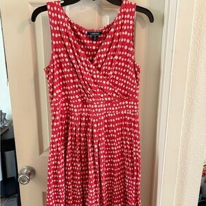 Lands' End Red and White Cowl Neck Sleeveless Midi Sundress